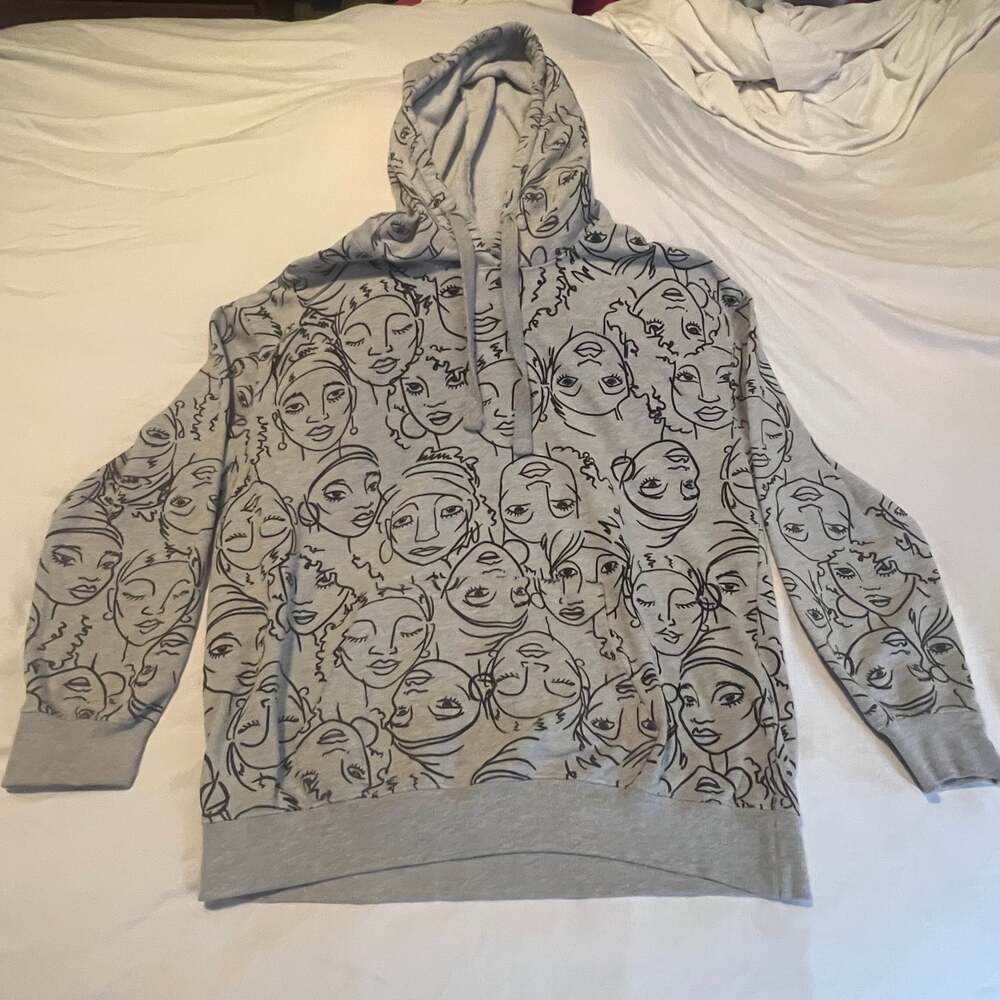 Maya Angelou Caged Bird Gray Black Hoodie  Faces Cotton Size Large